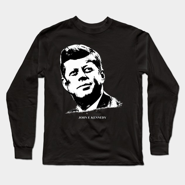 John F. Kennedy Portrait Pop Art Black Long Sleeve T-Shirt by phatvo